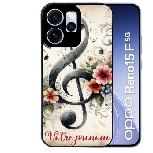 Coque noire pour RENO 15 F et 15 FS 5G motif musique cle sol personnalisee
