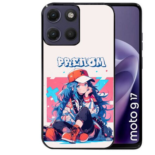 Coque noire pour MOTO G17 et G17 POWER motif anime casquette personnalisee