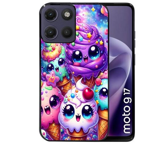 Coque noire pour MOTO G17 et G17 POWER motif anime ice cream kawaii