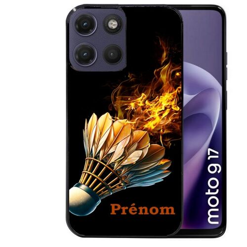 Coque noire pour MOTO G17 et G17 POWER motif badminton flamme personnalisee