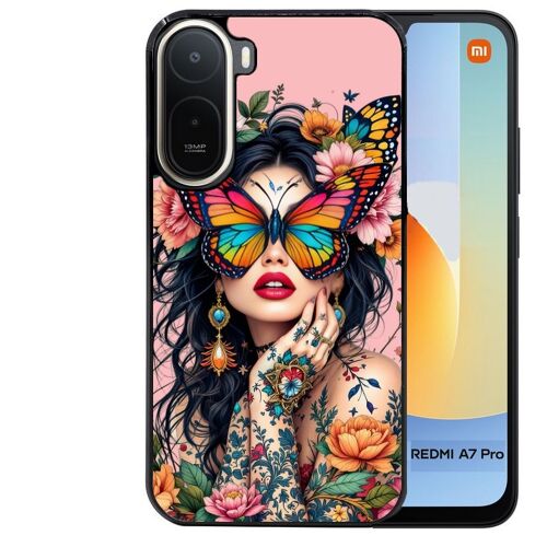 Coque noire pour Redmi A7 PRO motif femme papillon