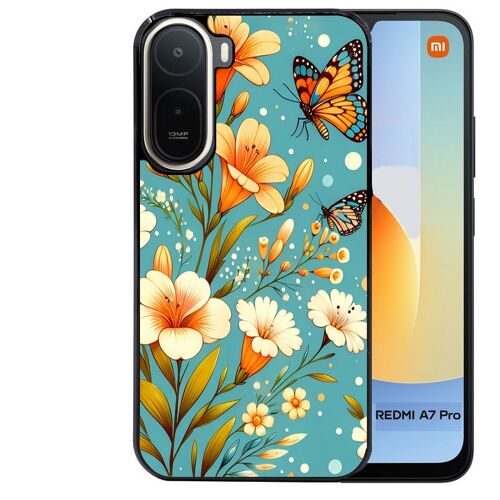 Coque noire pour Redmi A7 PRO fleur orange