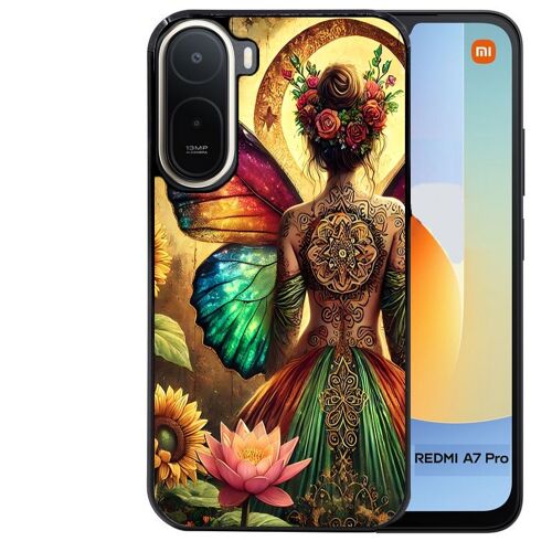 Coque noire pour Redmi A7 PRO motif fee et fleurs