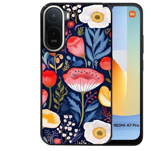 Coque noire pour Redmi A7 PRO fleur coquelicot