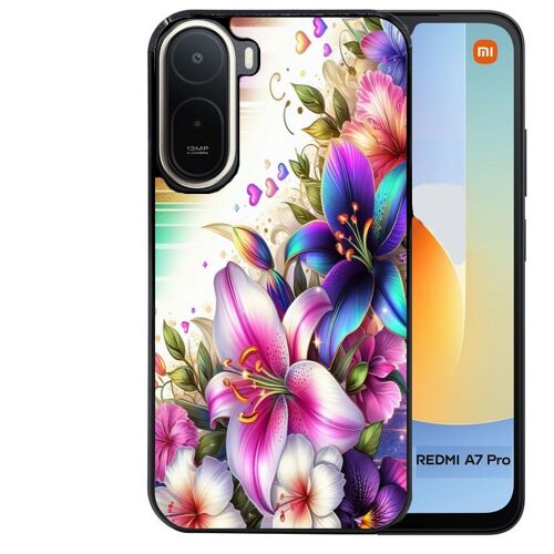 Coque noire pour Redmi A7 PRO motif fleur fluo