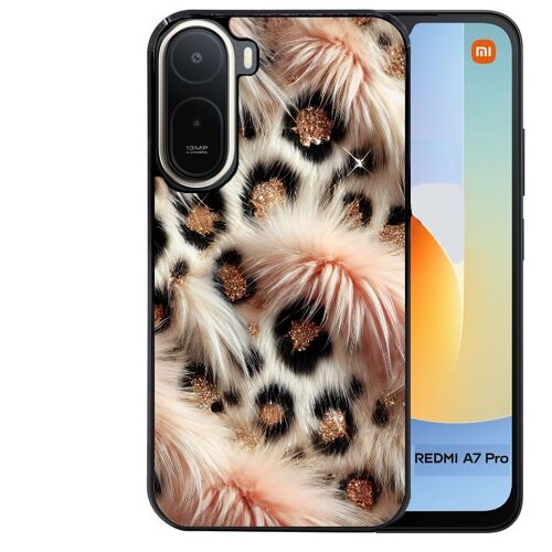 Coque noire pour Redmi A7 PRO motif effet fourrure leopard 1