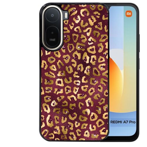 Coque noire pour Redmi A7 PRO motif leopard grenat