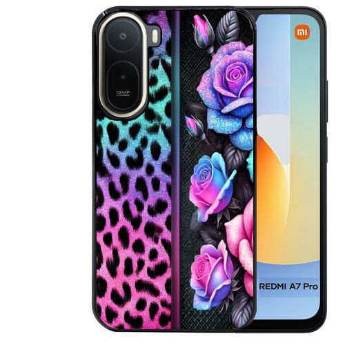 Coque noire pour Redmi A7 PRO motif leopard et fleur