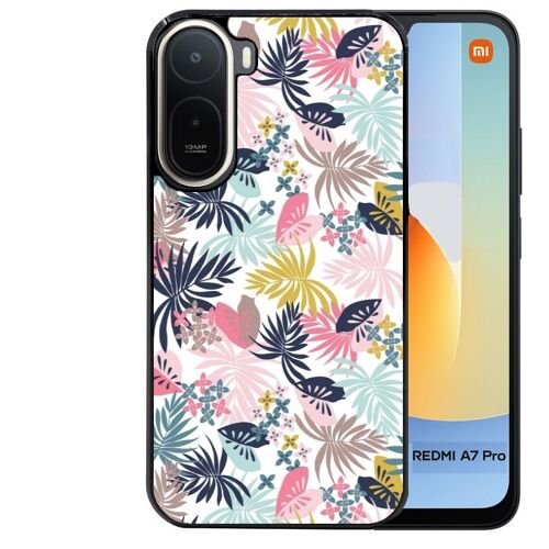 Coque noire pour Redmi A7 PRO jungle et fleur rose
