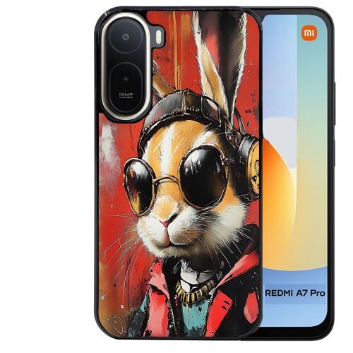 Coque noire pour Redmi A7 PRO motif lapin tag