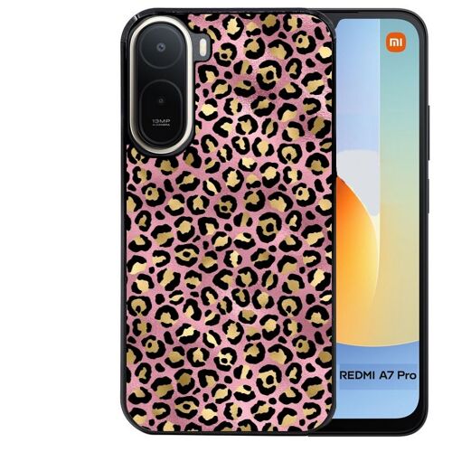 Coque noire pour Redmi A7 PRO leopard rose