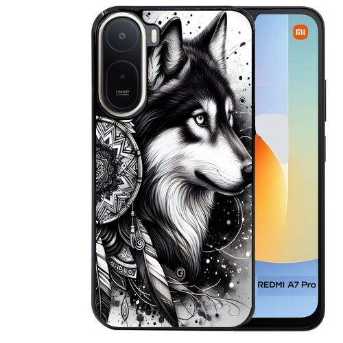 Coque noire pour Redmi A7 PRO loup dreamcatcher