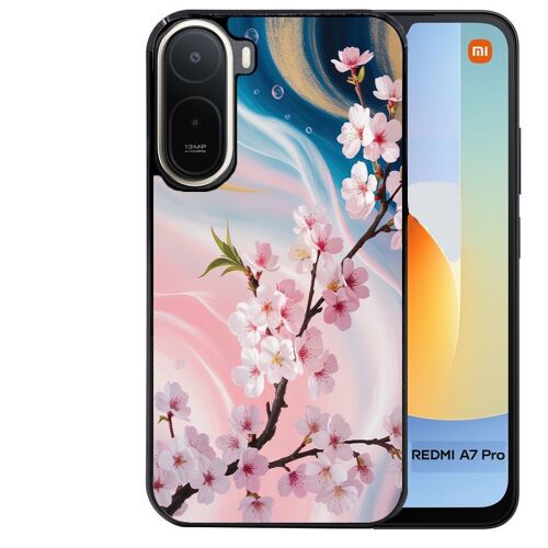 Coque noire pour Redmi A7 PRO marbre fleur cerisier