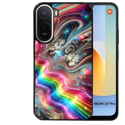 Coque noire pour Redmi A7 PRO marbre arc en ciel