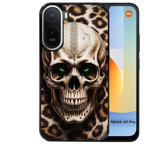 Coque noire pour Redmi A7 PRO motif tete de mort leopard