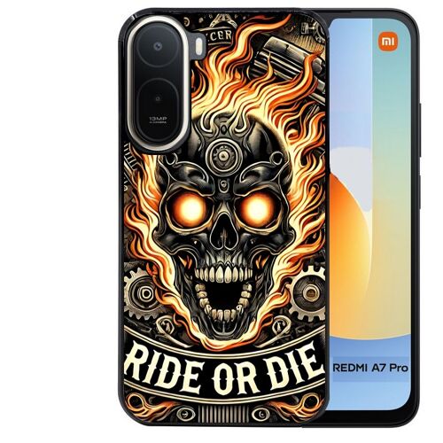 Coque noire pour Redmi A7 PRO motif tete de mort flamme
