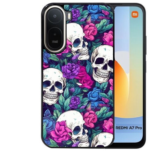 Coque noire pour Redmi A7 PRO tete de mort violet