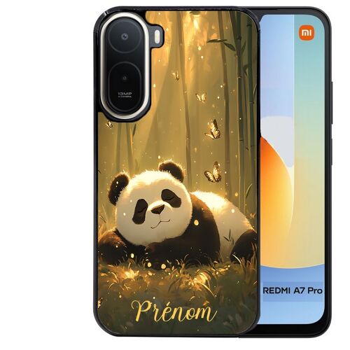 Coque noire pour Redmi A7 PRO panda et papillon personnalisee