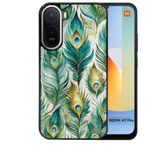 Coque noire pour Redmi A7 PRO motif paon plumes