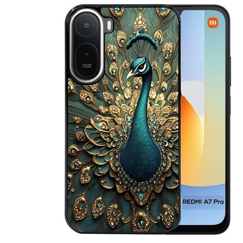 Coque noire pour Redmi A7 PRO motif paon bijoux