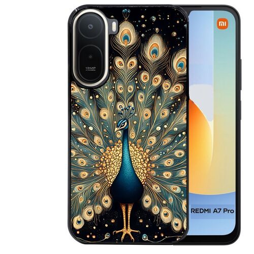 Coque noire pour Redmi A7 PRO motif paon mandala