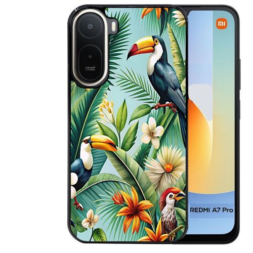 Coque noire pour Redmi A7 PRO perroquet tropical