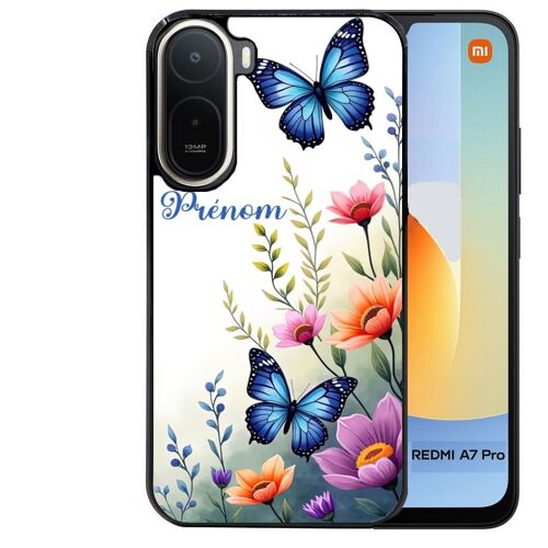 Coque noire pour Redmi A7 PRO motif papillon prenom personnalisee