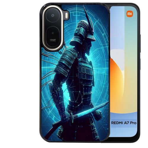 Coque noire pour Redmi A7 PRO samourai bleu