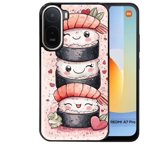 Coque noire pour Redmi A7 PRO motif sushi kawai anime