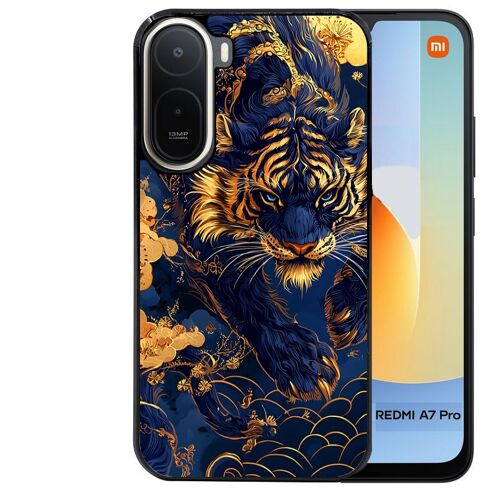 Coque noire pour Redmi A7 PRO motif tigre et fleur