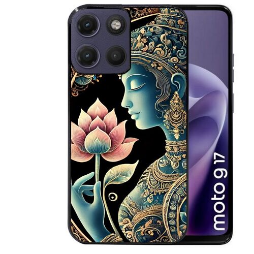 Coque noire pour MOTO G17 et G17 POWER motif bouddha et lotus