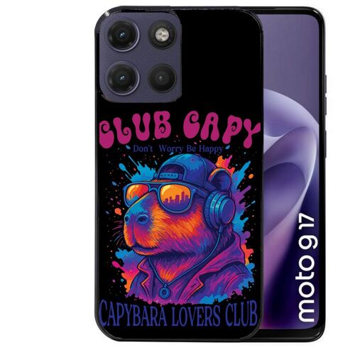 Coque noire pour MOTO G17 et G17 POWER motif capybara club