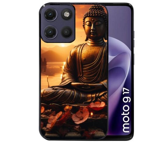 Coque noire pour MOTO G17 et G17 POWER motif bouddha et soleil