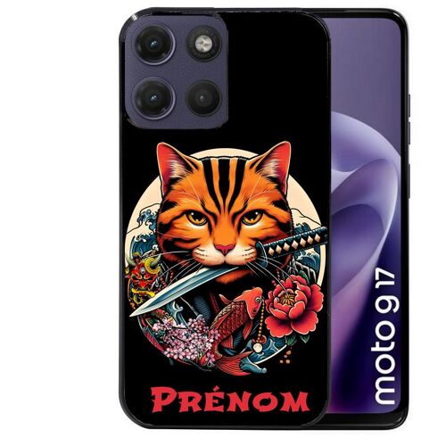 Coque noire pour MOTO G17 et G17 POWER motif chat carpe koii japan personnalisee