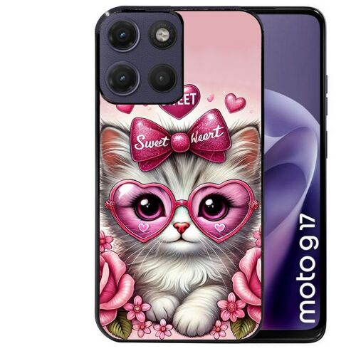 Coque noire pour MOTO G17 et G17 POWER motif chat lunettes