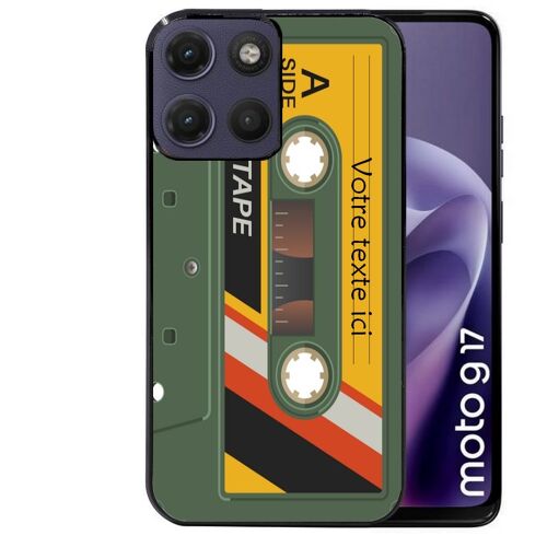 Coque noire pour MOTO G17 et G17 POWER cassette kaki avec votre texte