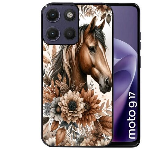 Coque noire pour MOTO G17 et G17 POWER motif cheval automne