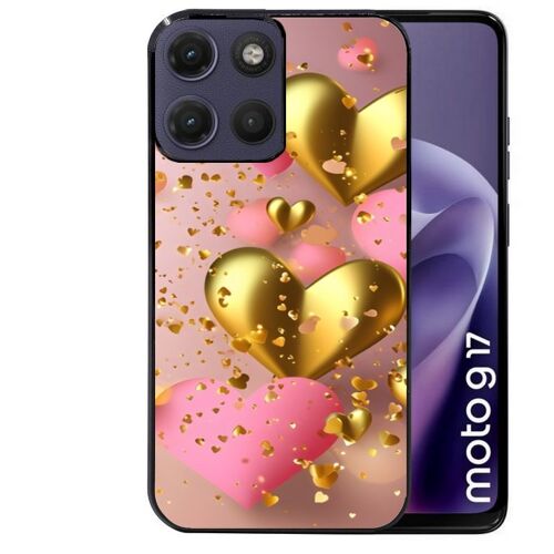 Coque noire pour MOTO G17 et G17 POWER coeur rose