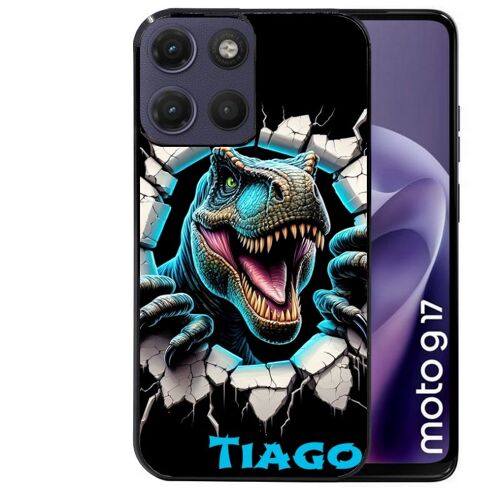Coque noire pour MOTO G17 et G17 POWER motif dino T Rex personnalisee
