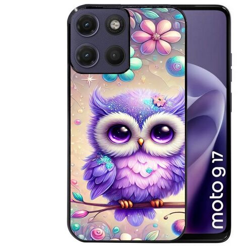 Coque noire pour MOTO G17 et G17 POWER motif chouette violette