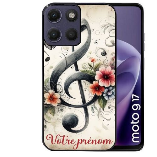 Coque noire pour MOTO G17 et G17 POWER motif musique cle sol personnalisee