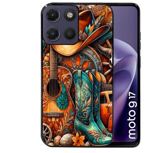 Coque noire pour MOTO G17 et G17 POWER motif cow boy et texas automne