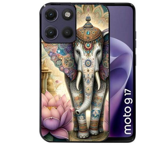 Coque noire pour MOTO G17 et G17 POWER motif elephant et lotus