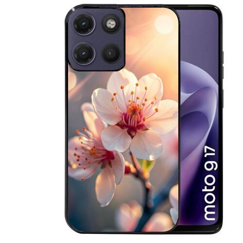 Coque noire pour MOTO G17 et G17 POWER motif fleur de cerisier