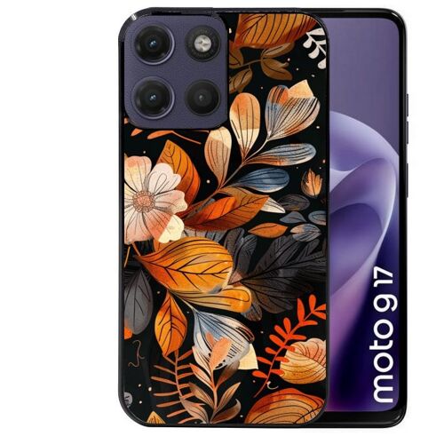 Coque noire pour MOTO G17 et G17 POWER motif fleur automne