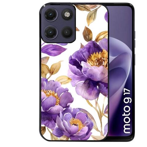 Coque noire pour MOTO G17 et G17 POWER fleur pivoine