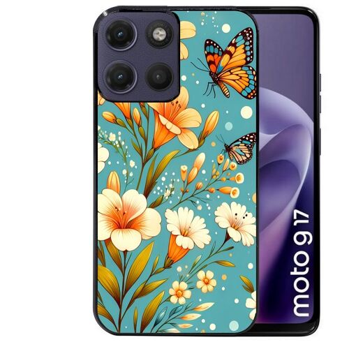 Coque noire pour MOTO G17 et G17 POWER fleur orange