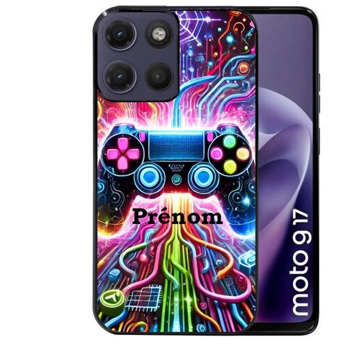 Coque noire pour MOTO G17 et G17 POWER motif gamer electro personnalisee