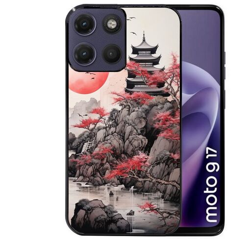 Coque noire pour MOTO G17 et G17 POWER japan et temple