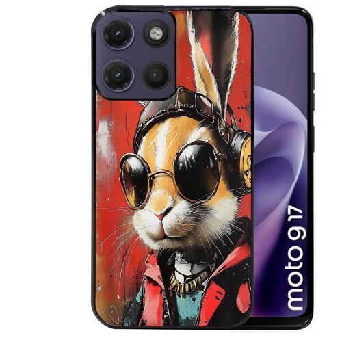 Coque noire pour MOTO G17 et G17 POWER motif lapin tag